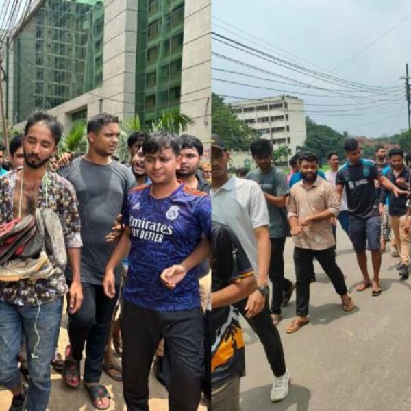 শেকৃবি ছাত্রলীগ নেতাকে জুতার মালা পরিয়ে ঘোরালেন শিক্ষার্থীরা