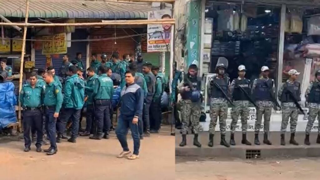 নীলক্ষেত এলাকায় সতর্ক অবস্থানে পুলিশ